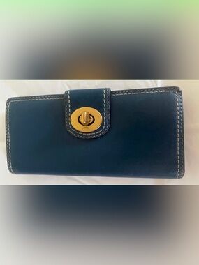 Vintage Coach Leather Wallet with Brass Turnlock